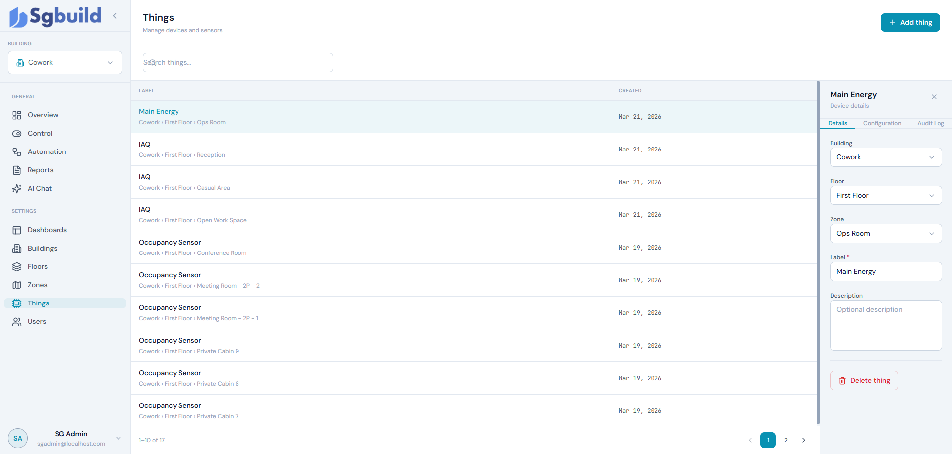Connect — manage sensors and devices in ClaroArc