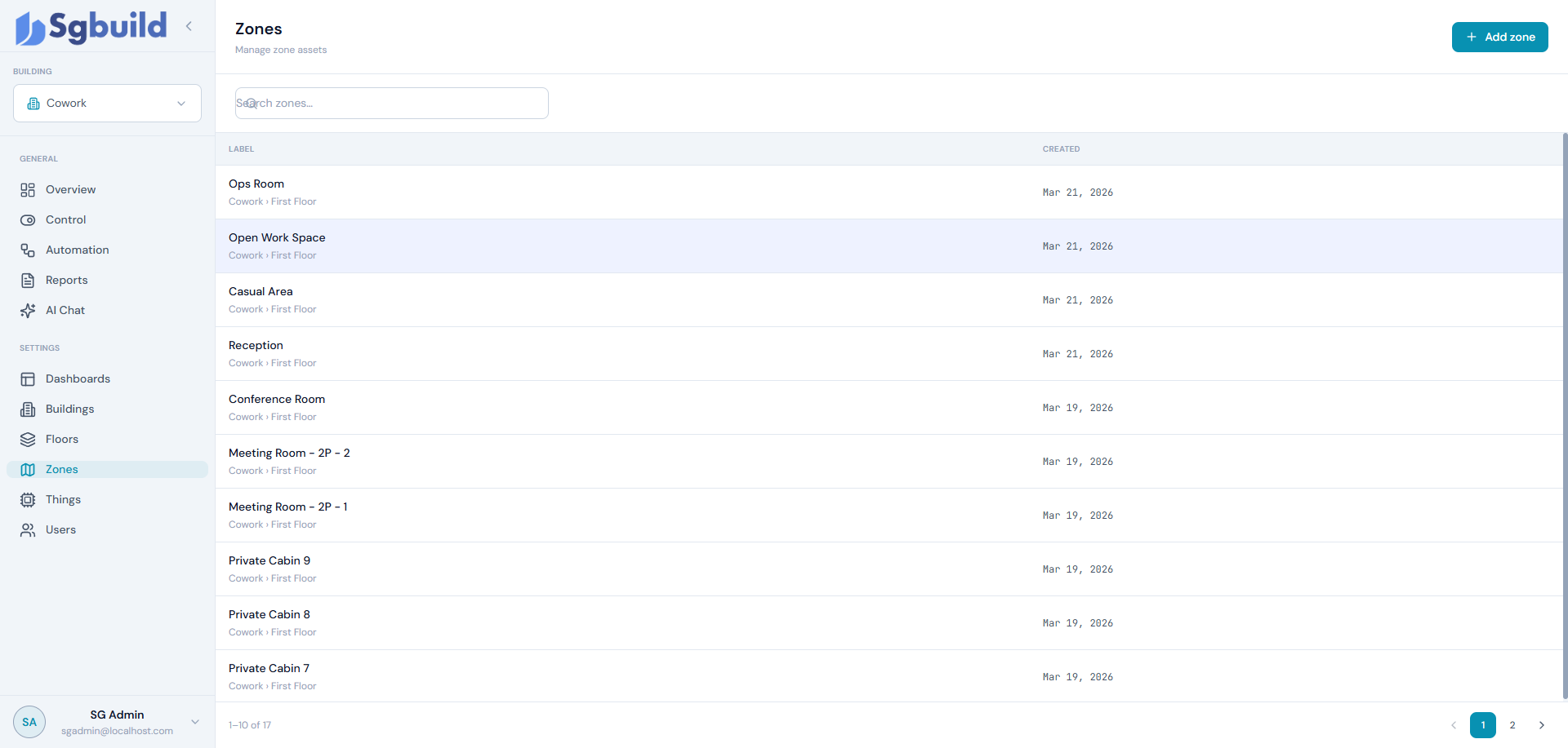 ClaroArc Zones — manage building zones